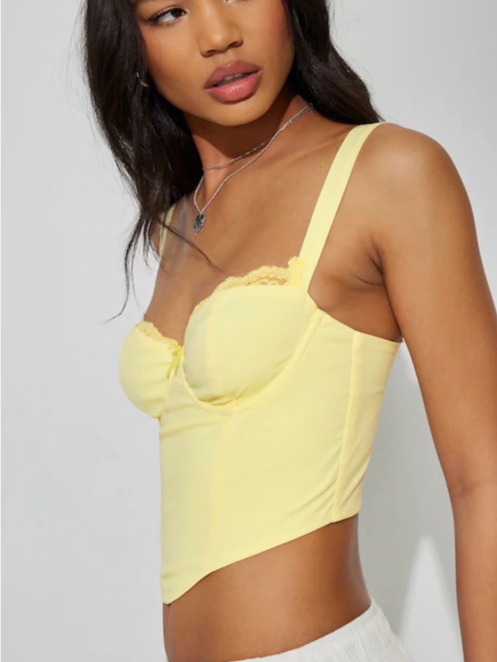 Garage Yellow Lace-Trim Bustier Crop Top